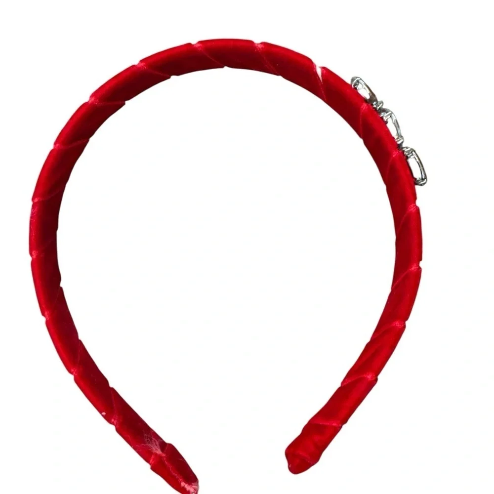 Elegant Red Gemstone Velvet Headband for Holiday Christmas Valentine’s Day Party
